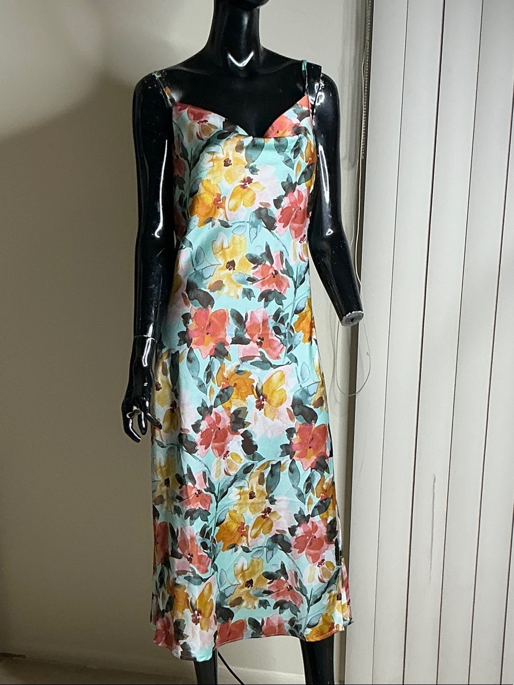 Inspired Hearts Aqua Floral Slip Midi Dress with Pink & Yellow Flowers